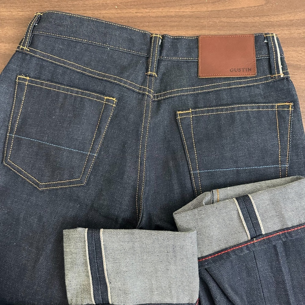 Gustin Raw Selvedge Jeans Indigo Blue Denim Cotton Slim Fit Mid Rise Mens 31